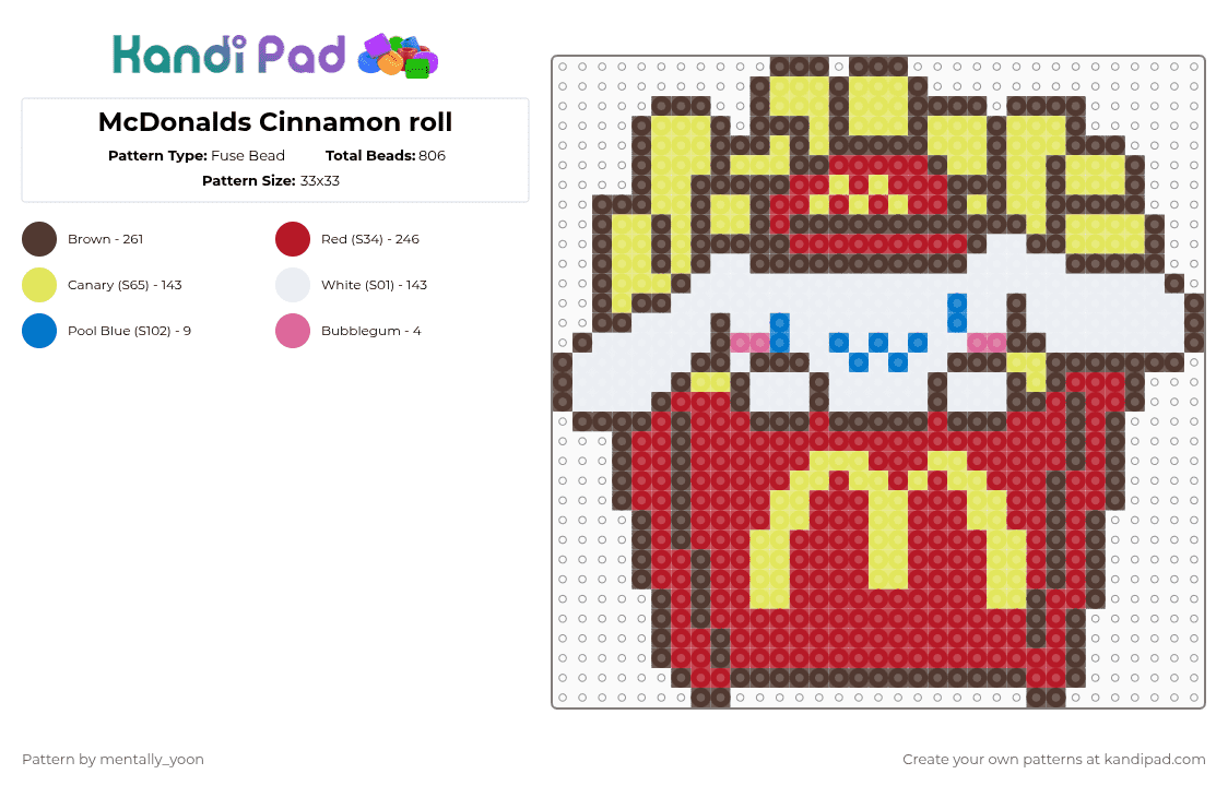 McDonalds Cinnamon roll - Fuse Bead Pattern by mentally_yoon on Kandi Pad - brown,yellow,red