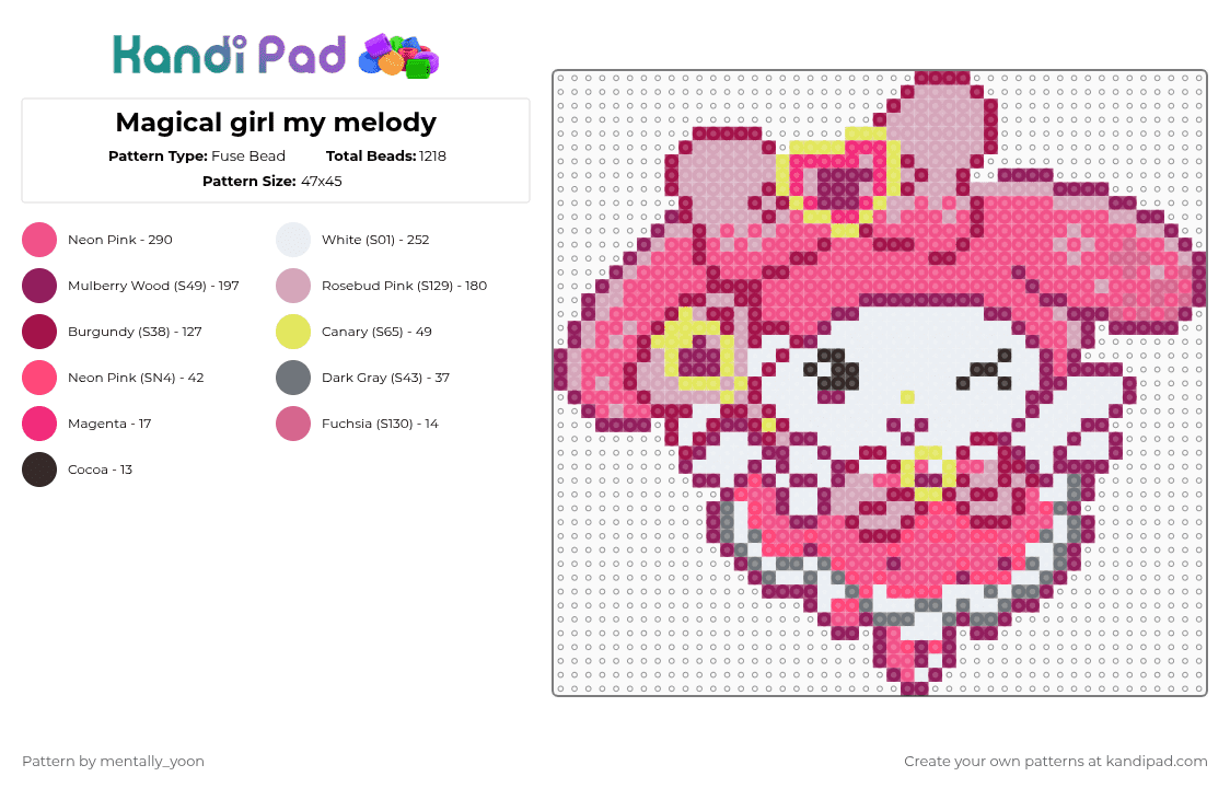 Magical girl my melody - Fuse Bead Pattern by mentally_yoon on Kandi Pad - pink