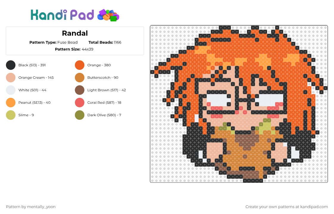 Randal - Fuse Bead Pattern by mentally_yoon on Kandi Pad - orange,beige