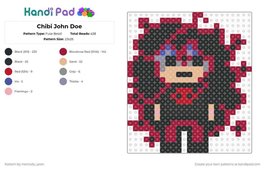 Chibi John Doe - Fuse Bead Pattern by mentally_yoon on Kandi Pad - black,red
