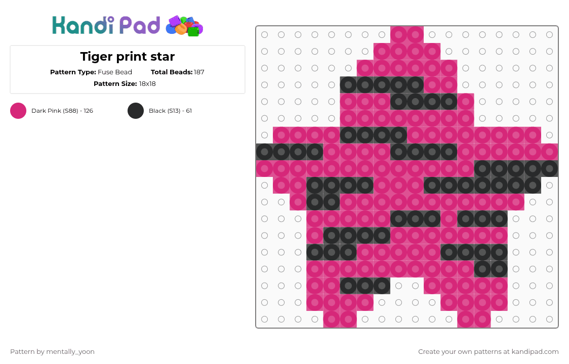 Tiger print star - Fuse Bead Pattern by mentally_yoon on Kandi Pad - pink,black