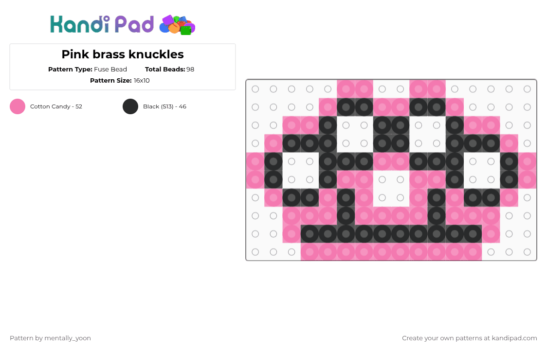 Pink brass knuckles - Fuse Bead Pattern by mentally_yoon on Kandi Pad - pink,black