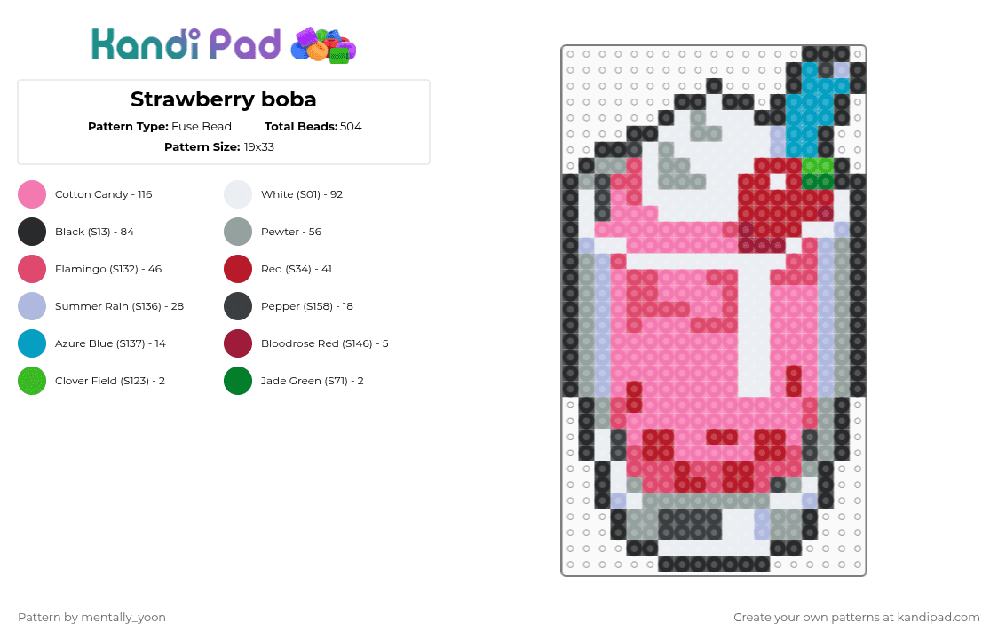 Strawberry boba - Fuse Bead Pattern by mentally_yoon on Kandi Pad - pink,red