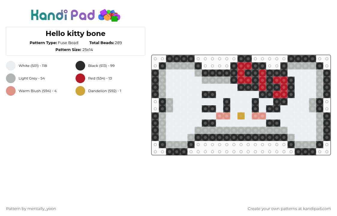 Hello kitty bone - Fuse Bead Pattern by mentally_yoon on Kandi Pad - white,beige