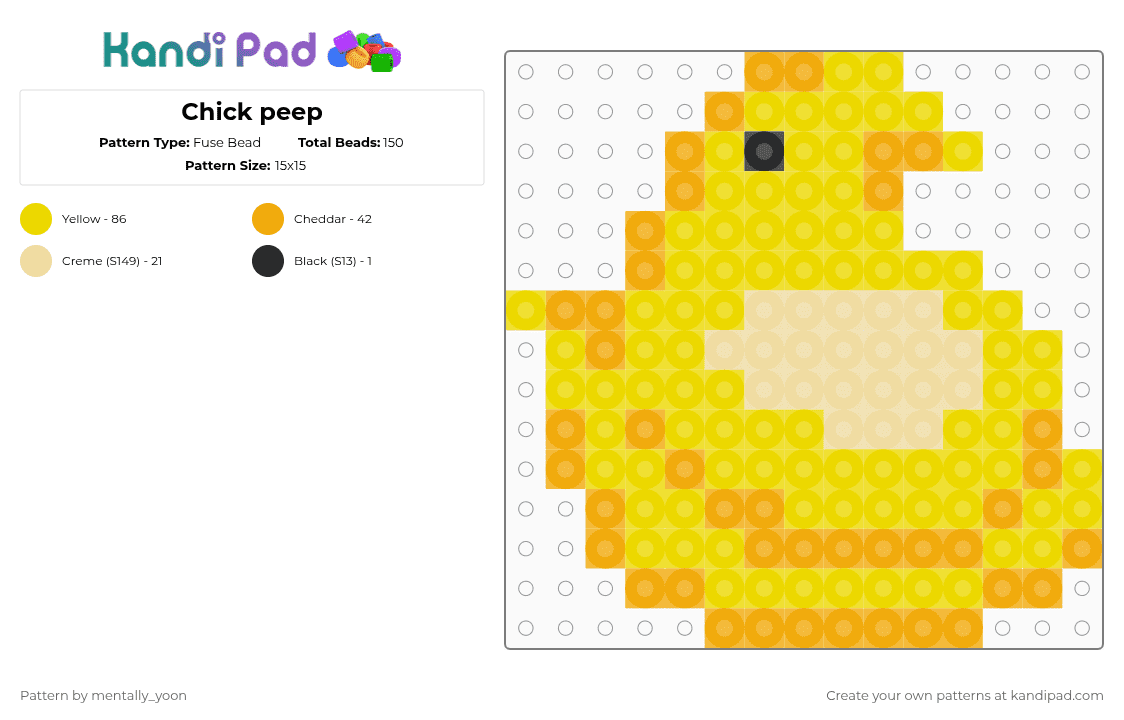 Chick peep - Fuse Bead Pattern by mentally_yoon on Kandi Pad - yellow