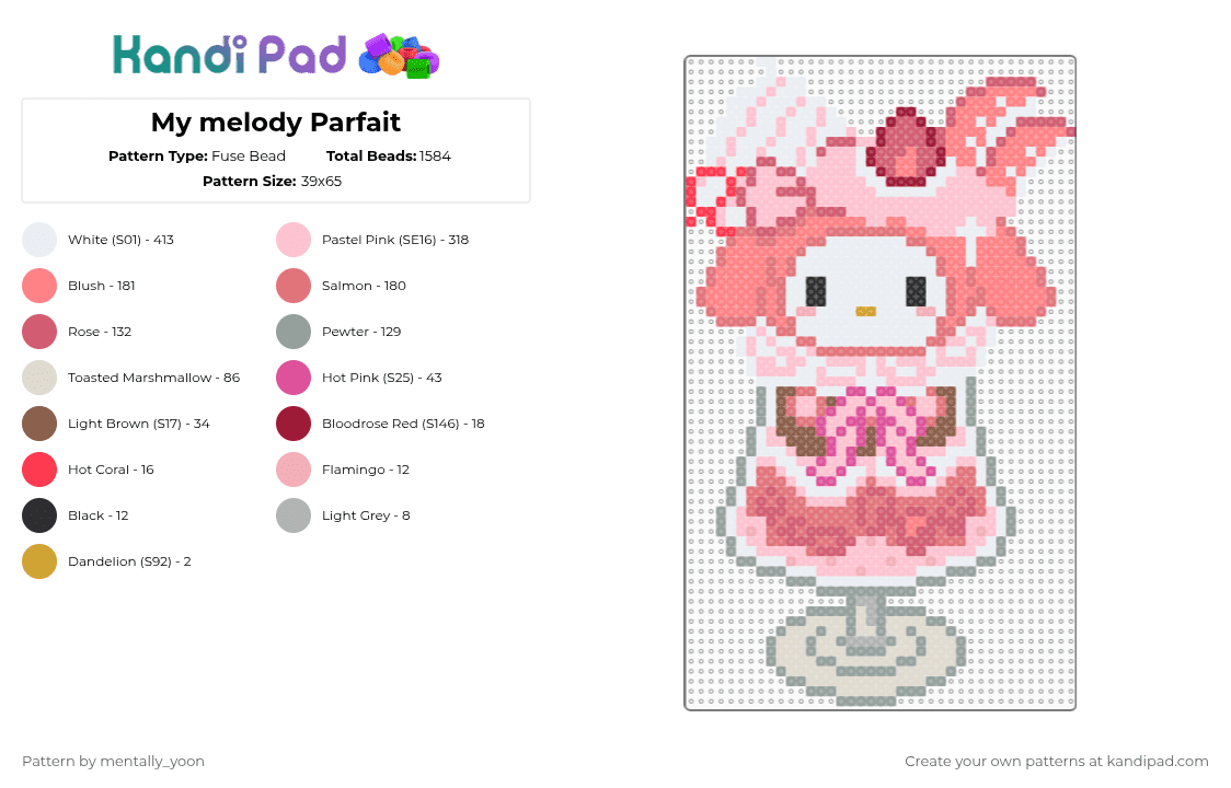 My melody Parfait - Fuse Bead Pattern by mentally_yoon on Kandi Pad - red,pink