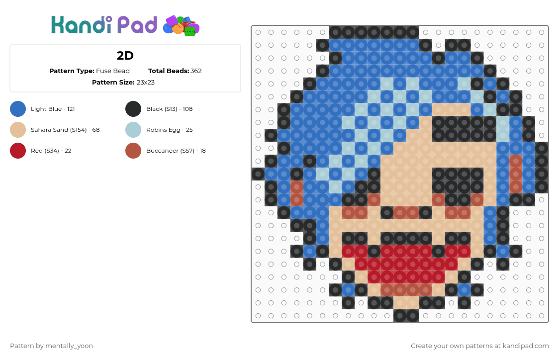 2D - Fuse Bead Pattern by mentally_yoon on Kandi Pad - 2d,gorillaz,band,music,blue,beige