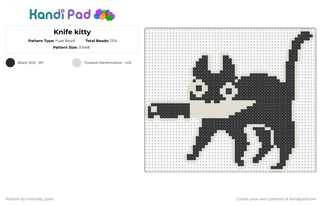 Knife kitty - Fuse Bead Pattern by mentally_yoon on Kandi Pad - beige,black