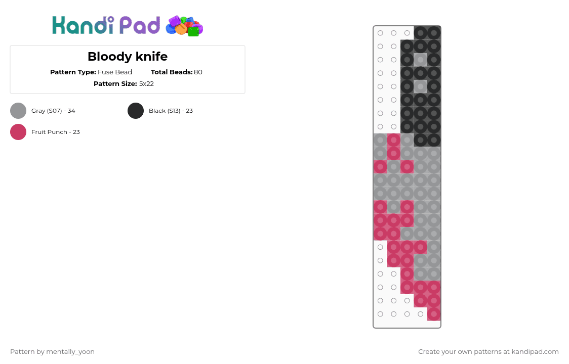 Bloody knife - Fuse Bead Pattern by mentally_yoon on Kandi Pad - gray,pink