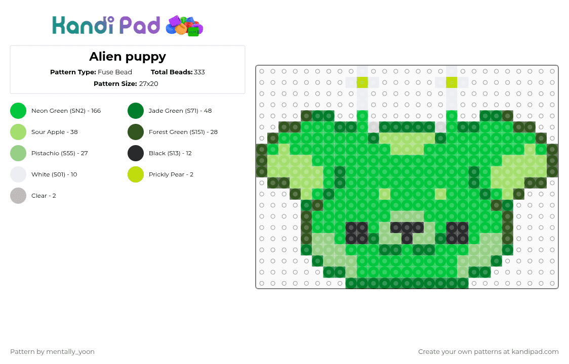Alien puppy - Fuse Bead Pattern by mentally_yoon on Kandi Pad - green