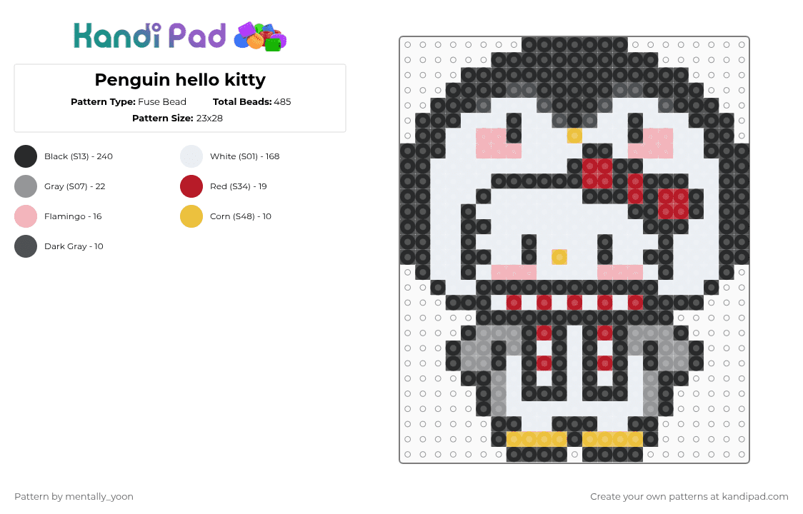Penguin hello kitty - Fuse Bead Pattern by mentally_yoon on Kandi Pad - black,white,gray,red
