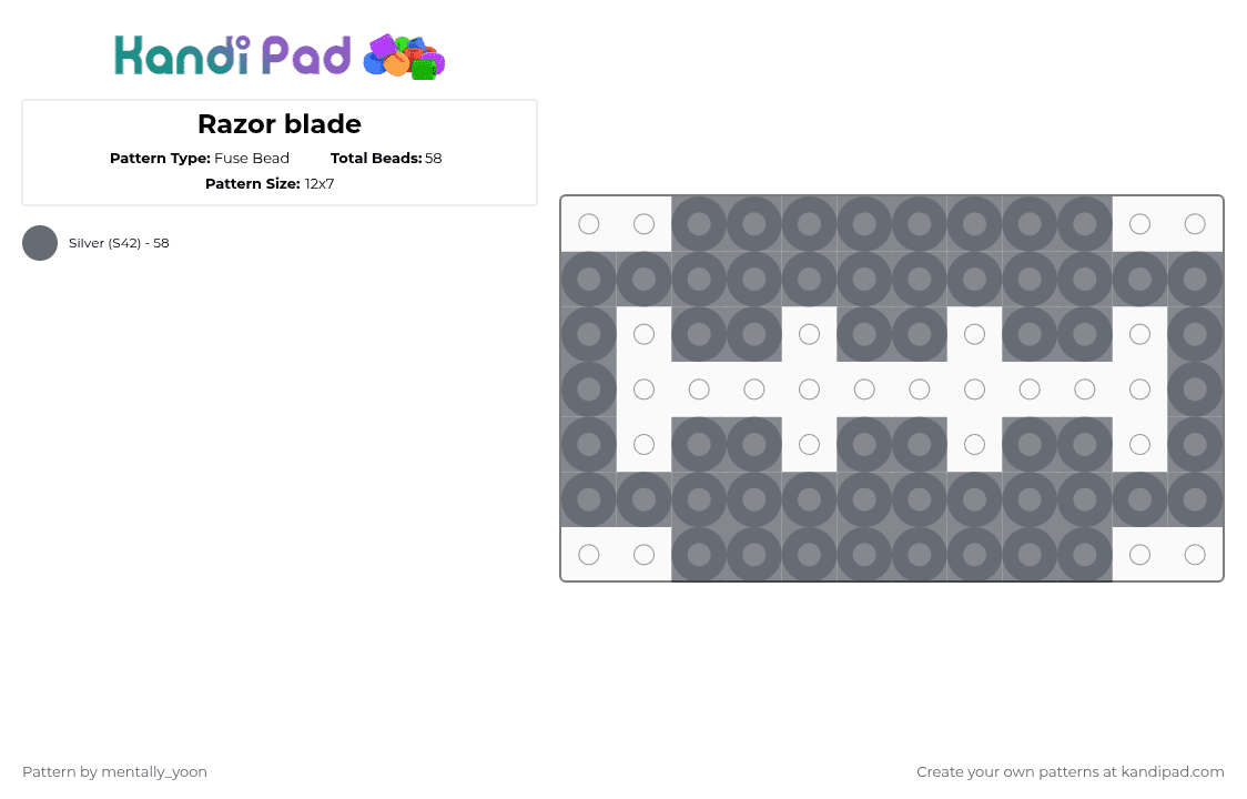 Razor blade Fuse Bead Pattern - Kandi Pad | Kandi Patterns, Fuse Bead ...