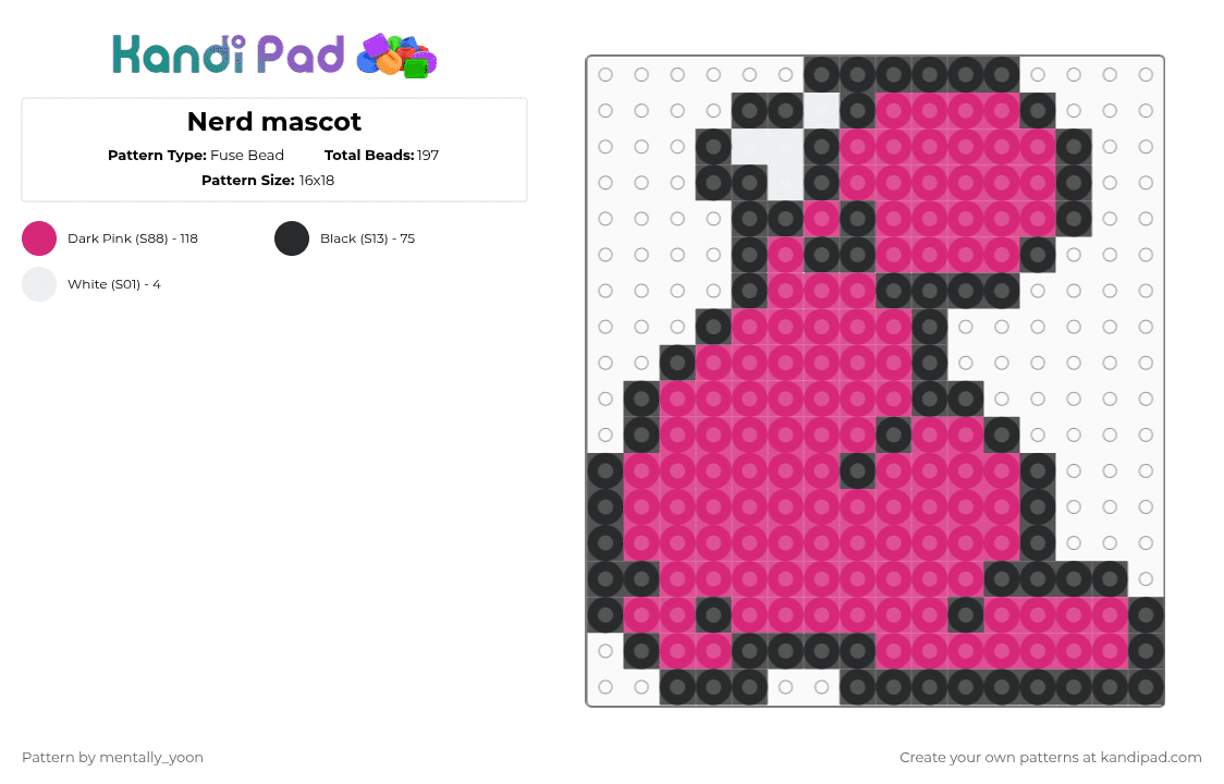 Nerd mascot - Fuse Bead Pattern by mentally_yoon on Kandi Pad - pink