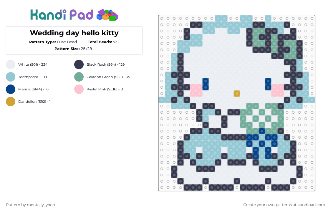 Wedding day hello kitty - Fuse Bead Pattern by mentally_yoon on Kandi Pad - white,purple,light blue
