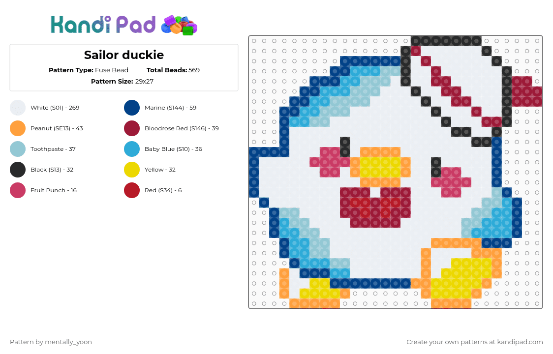 Sailor duckie - Fuse Bead Pattern by mentally_yoon on Kandi Pad - white,blue,red,colorful