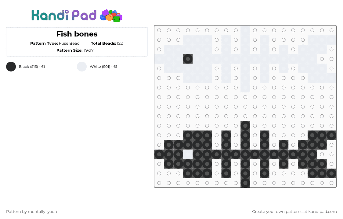 Fish bones - Fuse Bead Pattern by mentally_yoon on Kandi Pad - black,white
