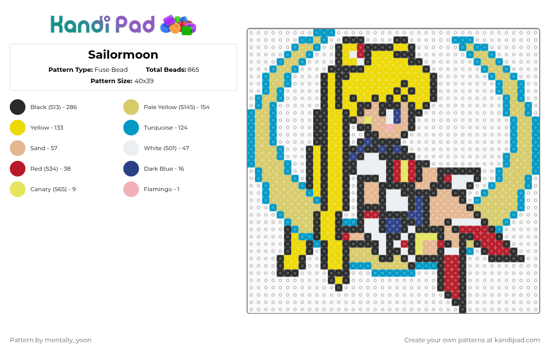 Sailormoon - Fuse Bead Pattern by mentally_yoon on Kandi Pad - light blue,yellow