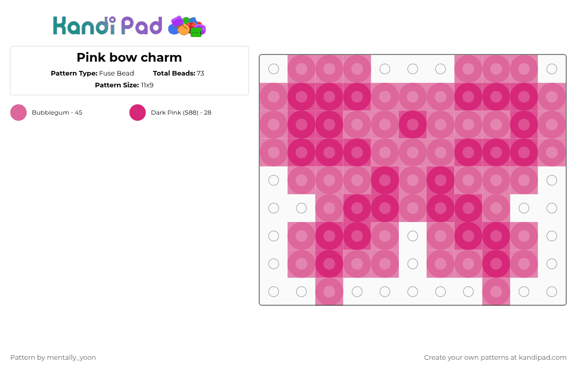 Pink bow charm - Fuse Bead Pattern by mentally_yoon on Kandi Pad - pink
