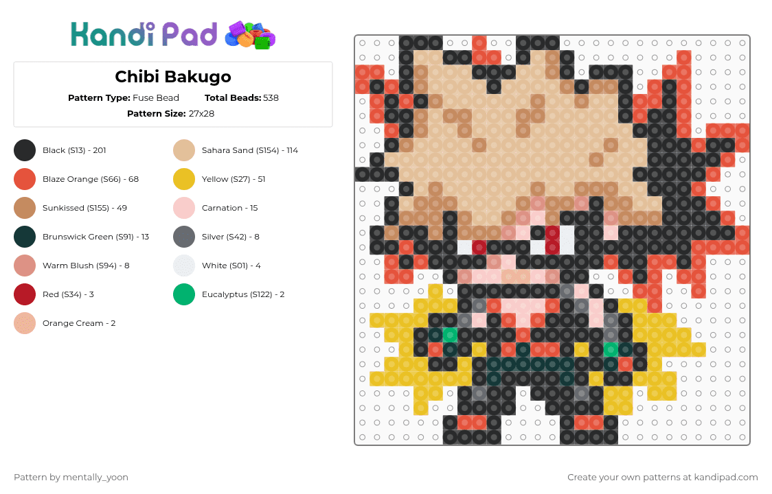 Chibi Bakugo - Fuse Bead Pattern by mentally_yoon on Kandi Pad - red,beige,tan,yellow