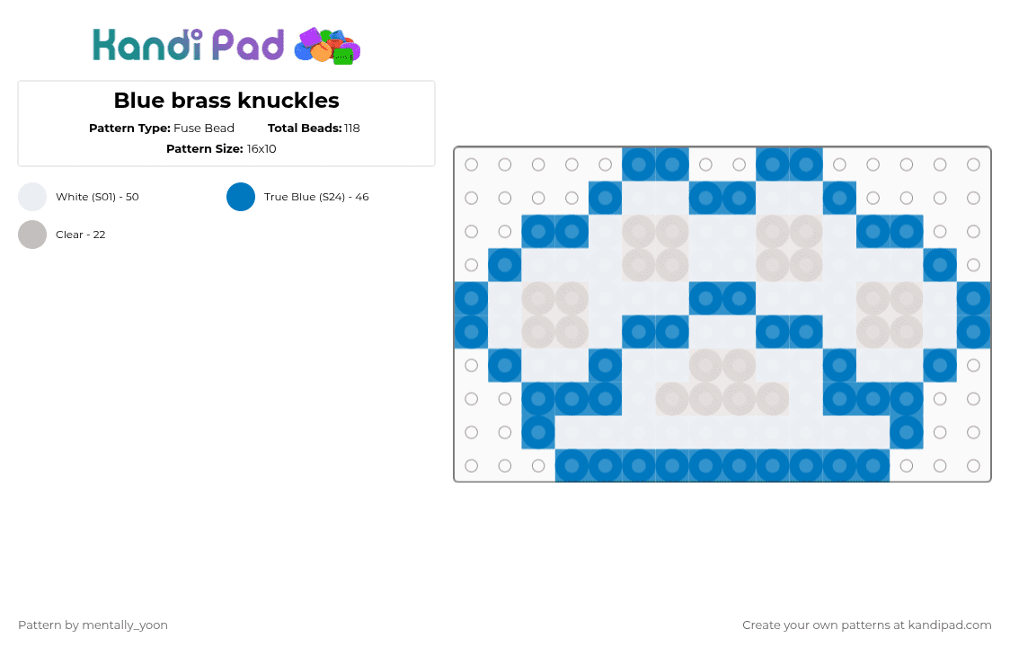 Blue brass knuckles - Fuse Bead Pattern by mentally_yoon on Kandi Pad - blue,beige