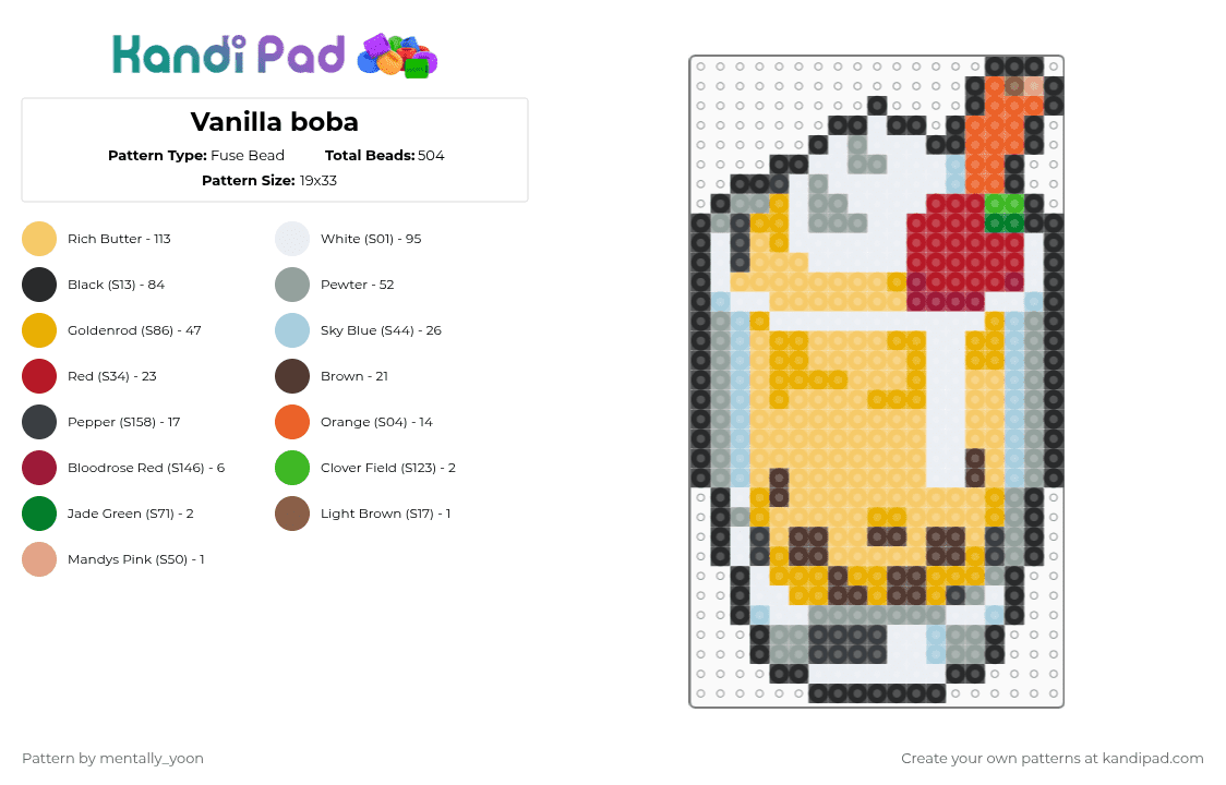 Vanilla boba - Fuse Bead Pattern by mentally_yoon on Kandi Pad - gray,orange,yellow