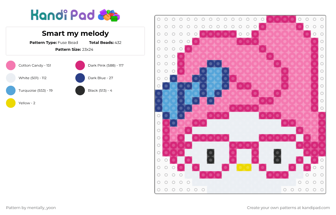 Smart my melody - Fuse Bead Pattern by mentally_yoon on Kandi Pad - pink