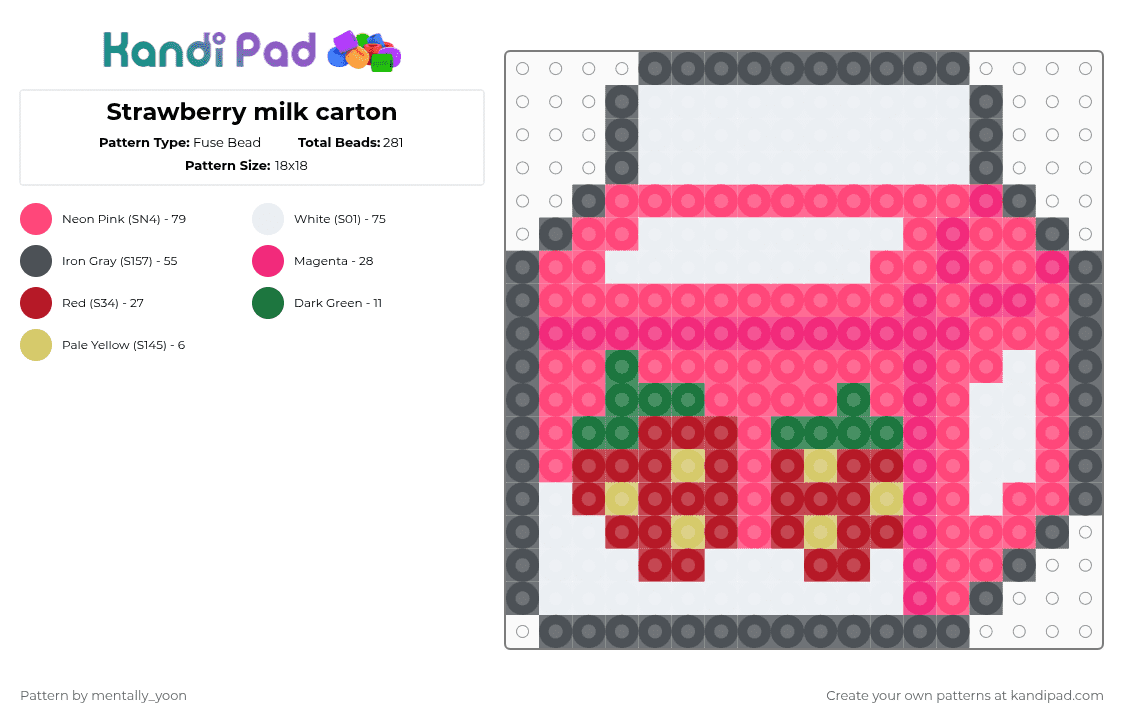 Strawberry milk carton - Fuse Bead Pattern by mentally_yoon on Kandi Pad - purple, red