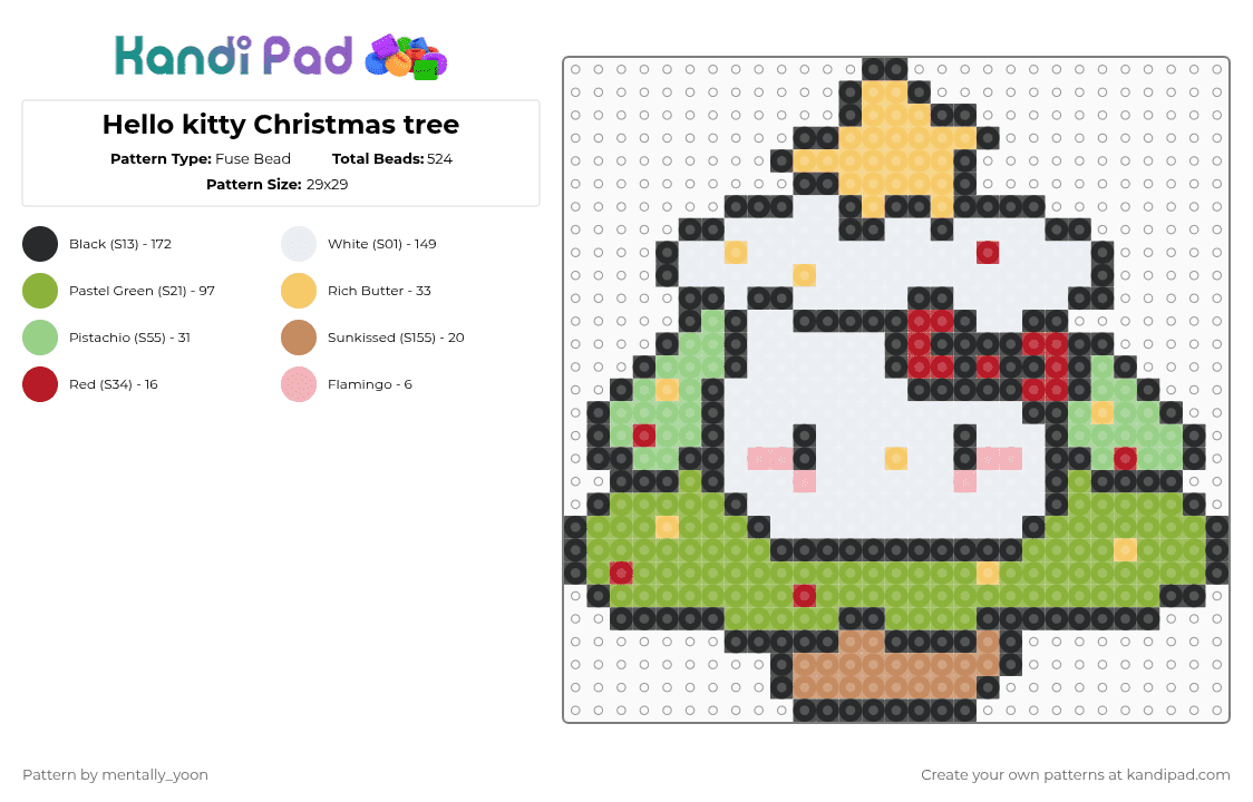 Hello kitty Christmas tree - Fuse Bead Pattern by mentally_yoon on Kandi Pad - white,yellow,teal,green