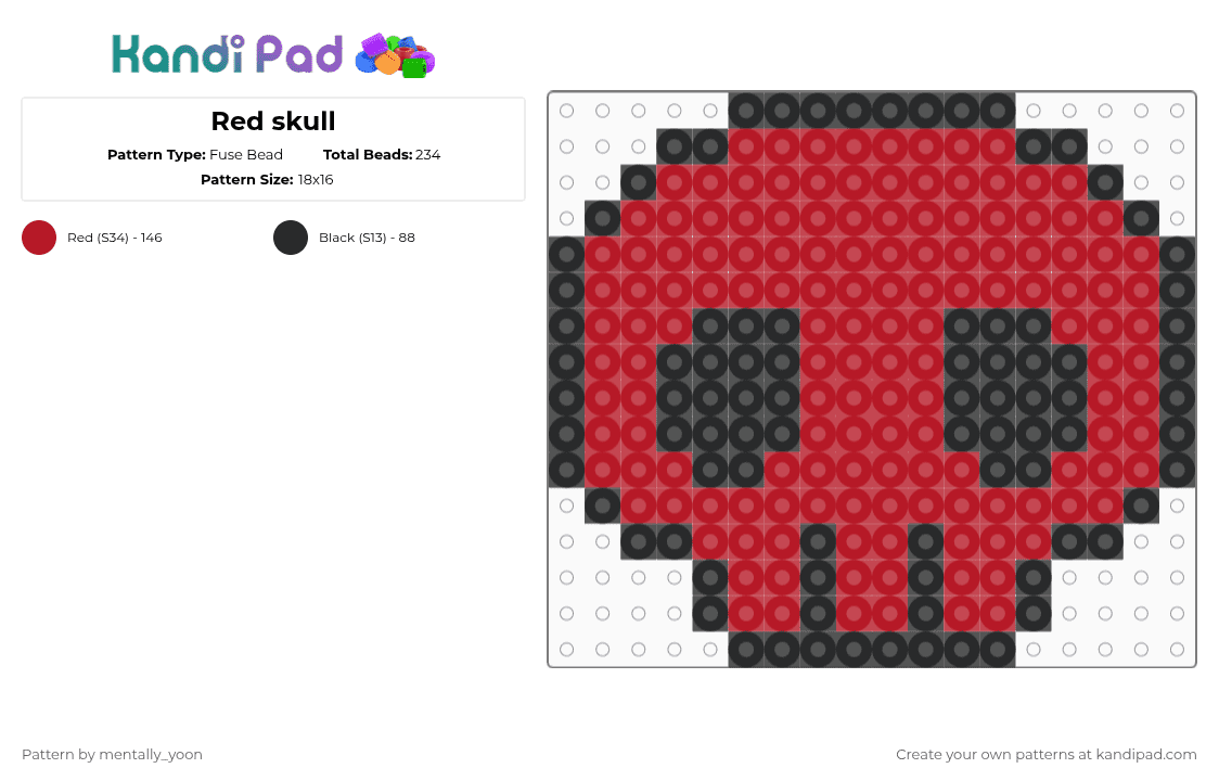 Red skull - Fuse Bead Pattern by mentally_yoon on Kandi Pad - black,red