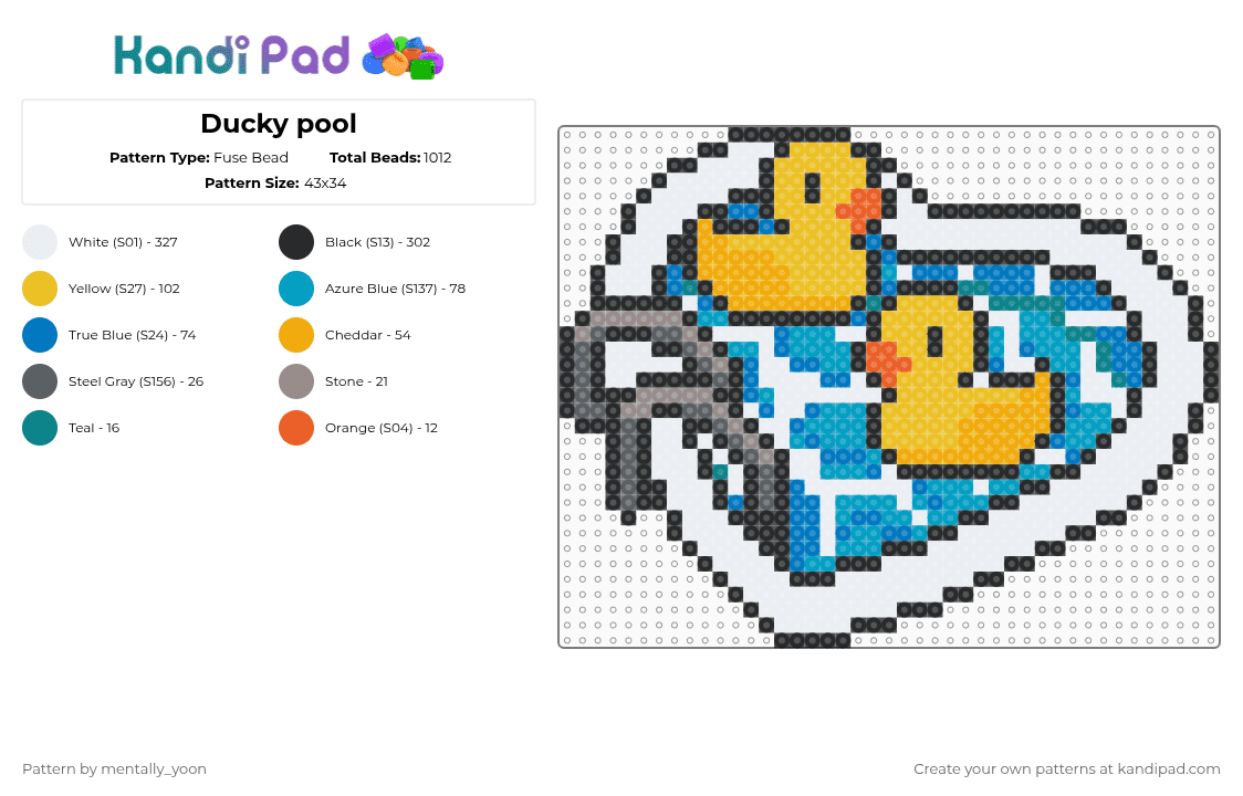 Ducky pool - Fuse Bead Pattern by mentally_yoon on Kandi Pad - white,light blue,yellow,colorful