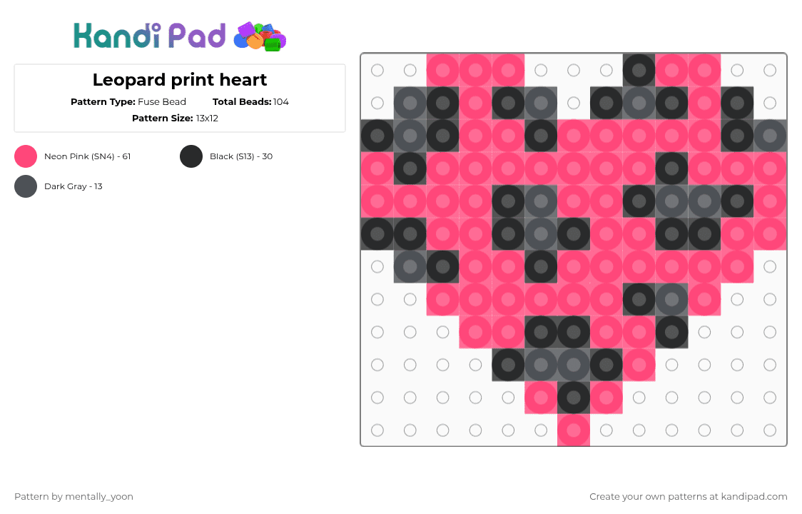 Leopard print heart - Fuse Bead Pattern by mentally_yoon on Kandi Pad - red