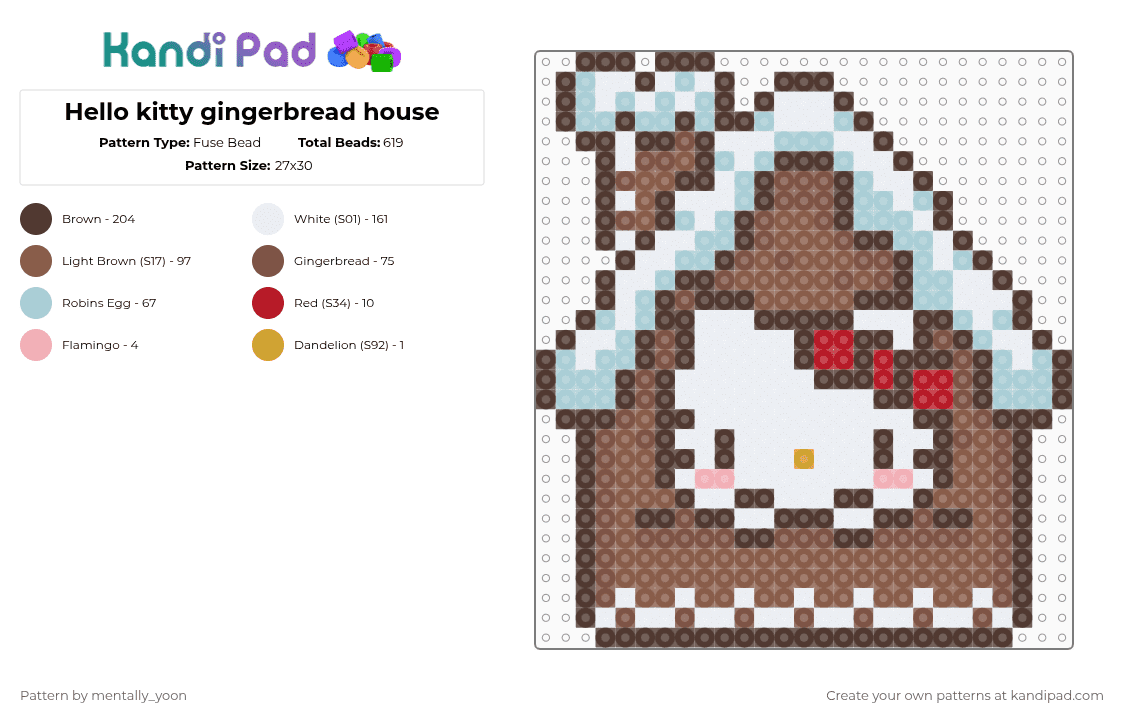 Hello kitty gingerbread house - Fuse Bead Pattern by mentally_yoon on Kandi Pad - brown,tan
