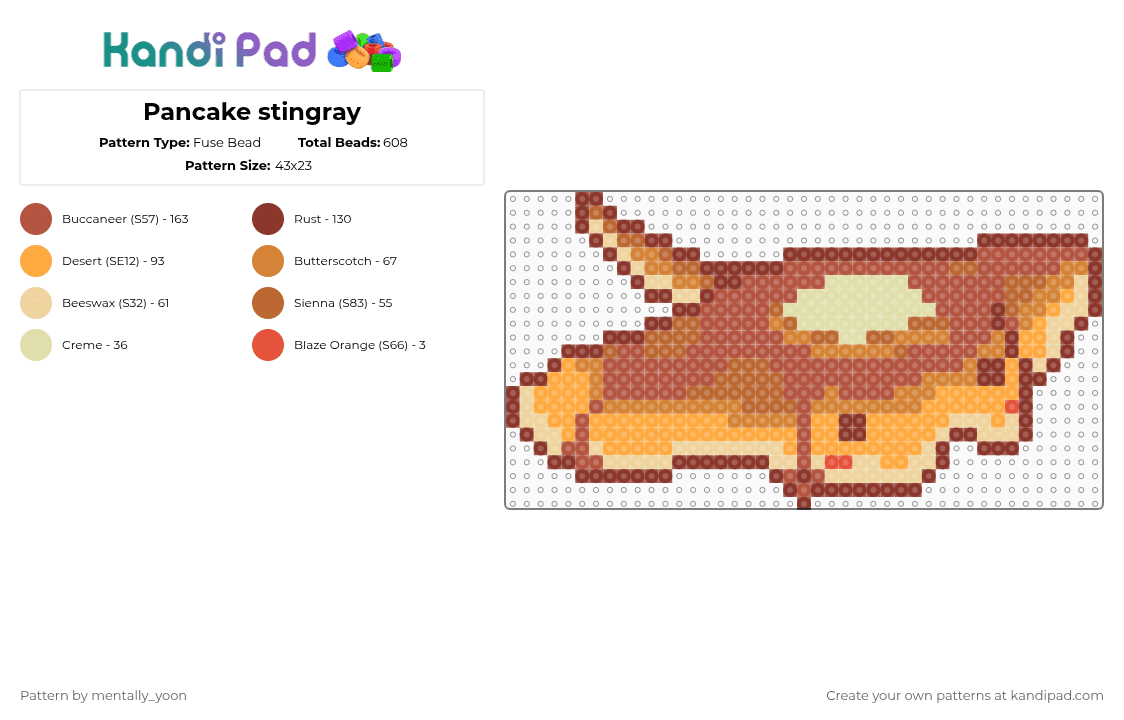 Pancake stingray - Fuse Bead Pattern by mentally_yoon on Kandi Pad - red,orange