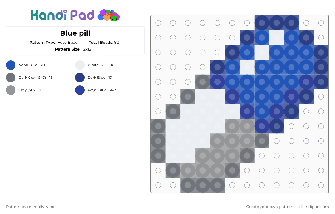 Blue pill - Fuse Bead Pattern by mentally_yoon on Kandi Pad - gray,blue