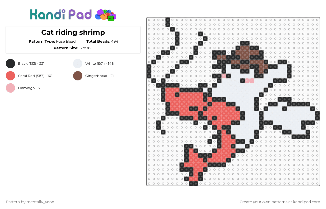 Cat riding shrimp - Fuse Bead Pattern by mentally_yoon on Kandi Pad - white,red