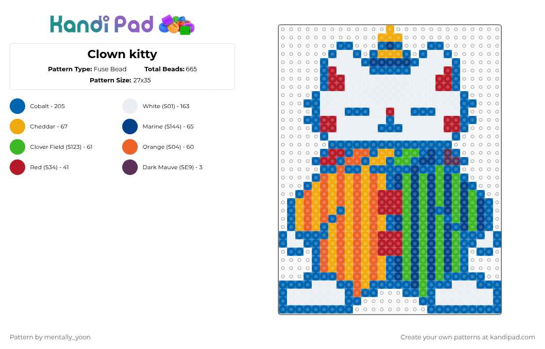 Clown kitty - Fuse Bead Pattern by mentally_yoon on Kandi Pad - blue,orange