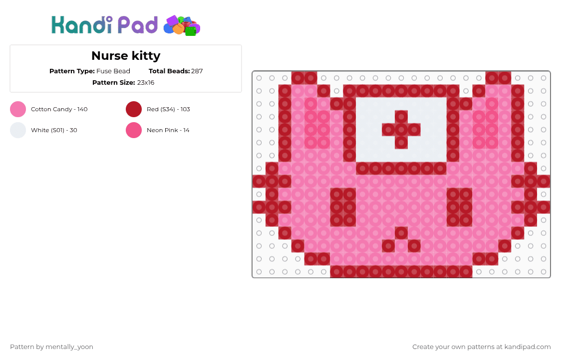 Nurse kitty - Fuse Bead Pattern by mentally_yoon on Kandi Pad - red,pink