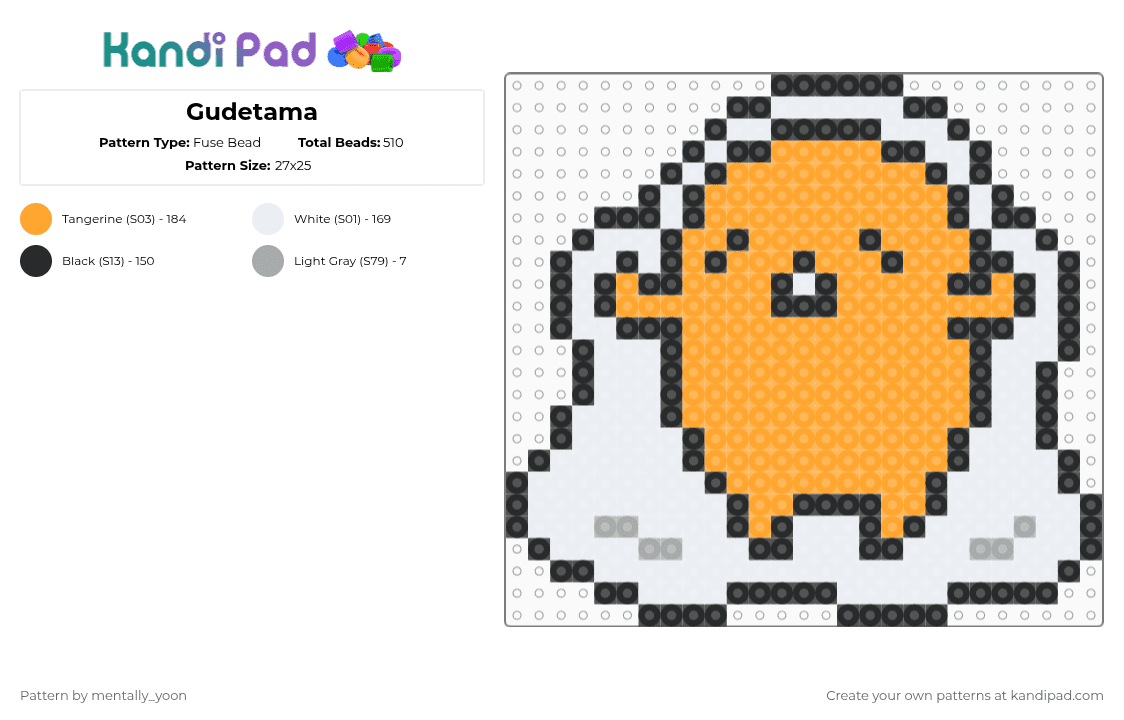Gudetama - Fuse Bead Pattern by mentally_yoon on Kandi Pad - orange