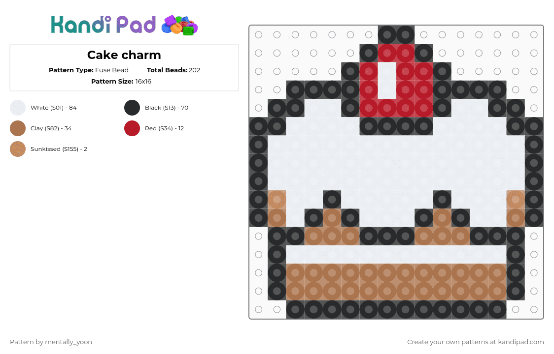 Cake charm - Fuse Bead Pattern by mentally_yoon on Kandi Pad - white,tan