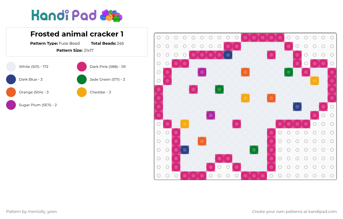 Frosted animal cracker 1 - Fuse Bead Pattern by mentally_yoon on Kandi Pad - white,pink