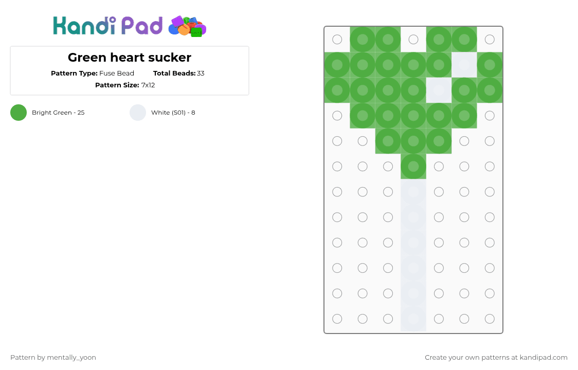 Green heart sucker - Fuse Bead Pattern by mentally_yoon on Kandi Pad - green