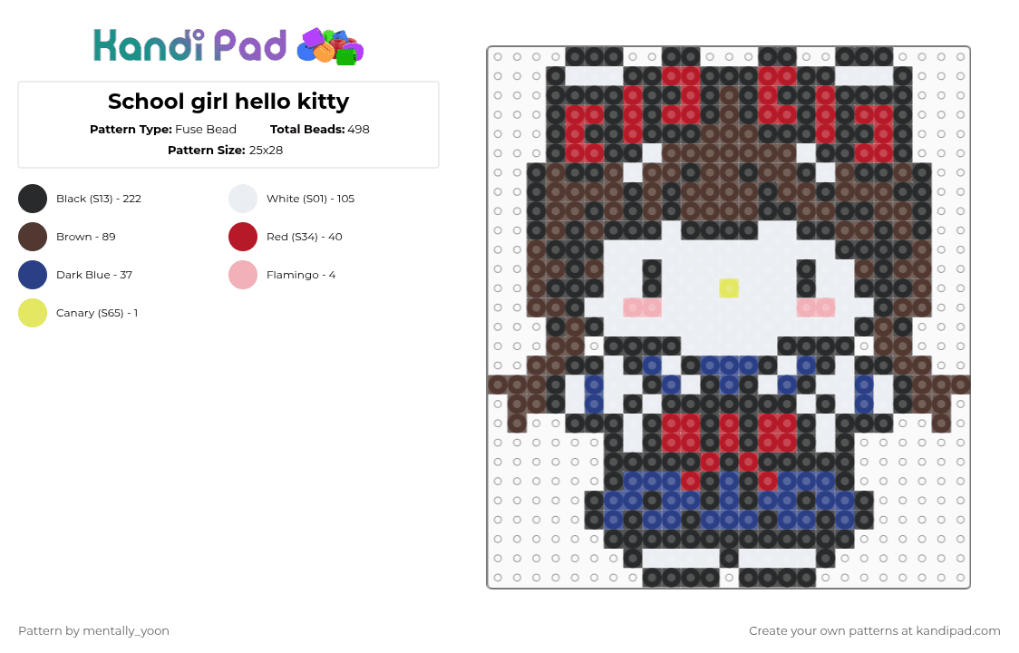 School girl hello kitty - Fuse Bead Pattern by mentally_yoon on Kandi Pad - black,red,blue,brown