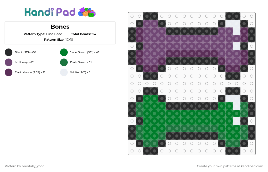 Bones - Fuse Bead Pattern by mentally_yoon on Kandi Pad - green,pink