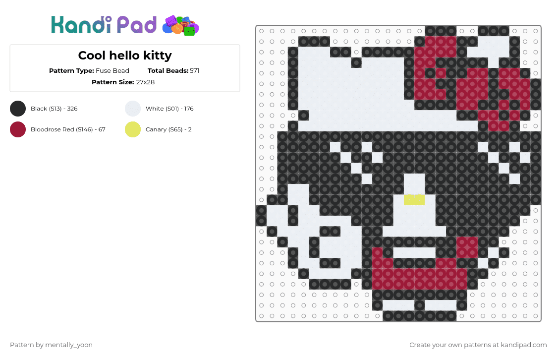 Cool hello kitty - Fuse Bead Pattern by mentally_yoon on Kandi Pad - black,white,red