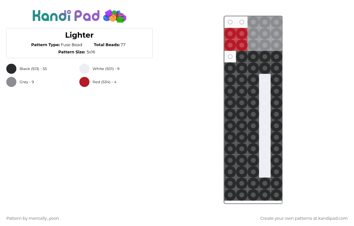 Lighter - Fuse Bead Pattern by mentally_yoon on Kandi Pad - black,red,gray