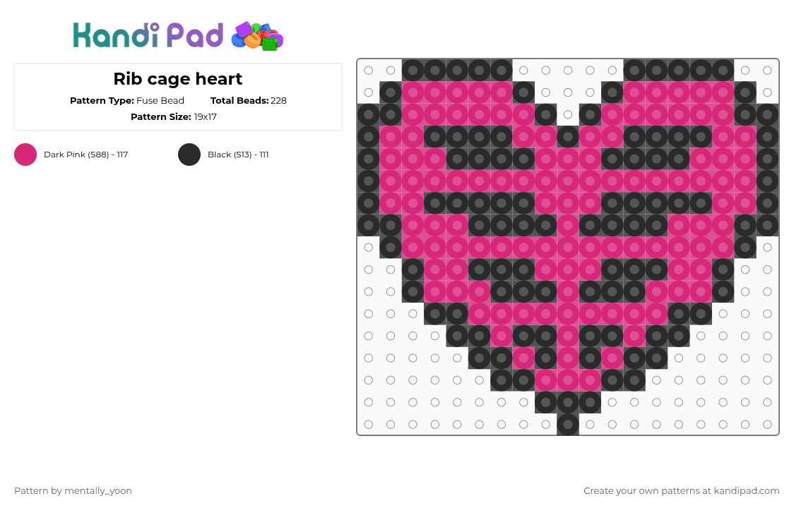Rib cage heart - Fuse Bead Pattern by mentally_yoon on Kandi Pad - black,pink