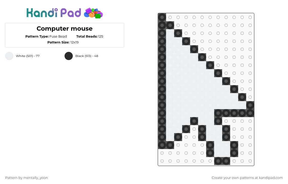 Computer mouse - Fuse Bead Pattern by mentally_yoon on Kandi Pad - black,white