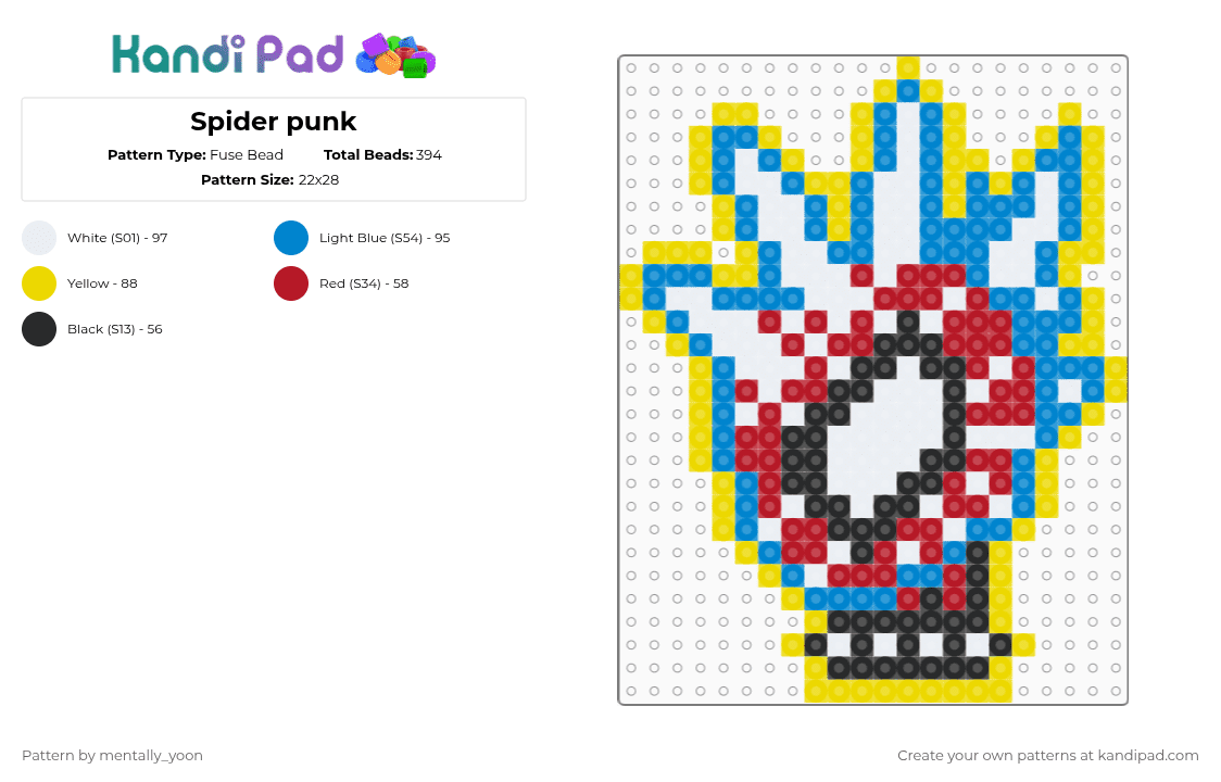 Spider punk - Fuse Bead Pattern by mentally_yoon on Kandi Pad - yellow,blue