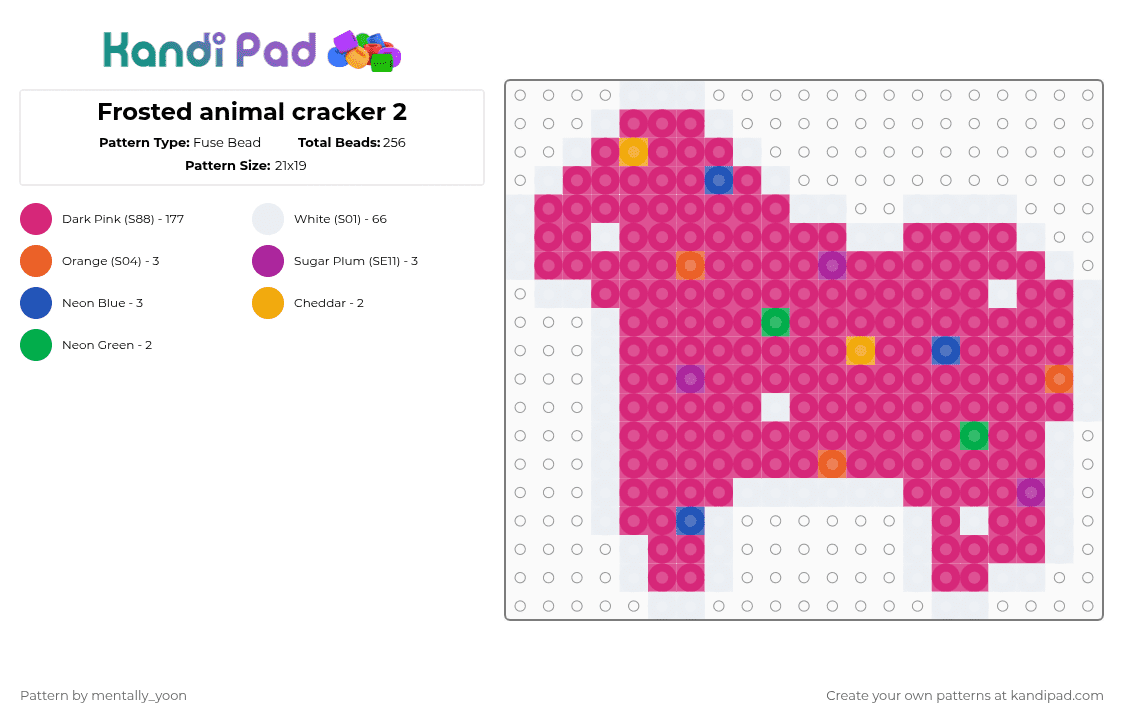 Frosted animal cracker 2 - Fuse Bead Pattern by mentally_yoon on Kandi Pad - pink
