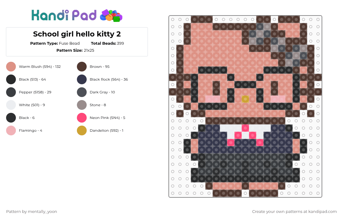 School girl hello kitty 2 - Fuse Bead Pattern by mentally_yoon on Kandi Pad - brown,beige